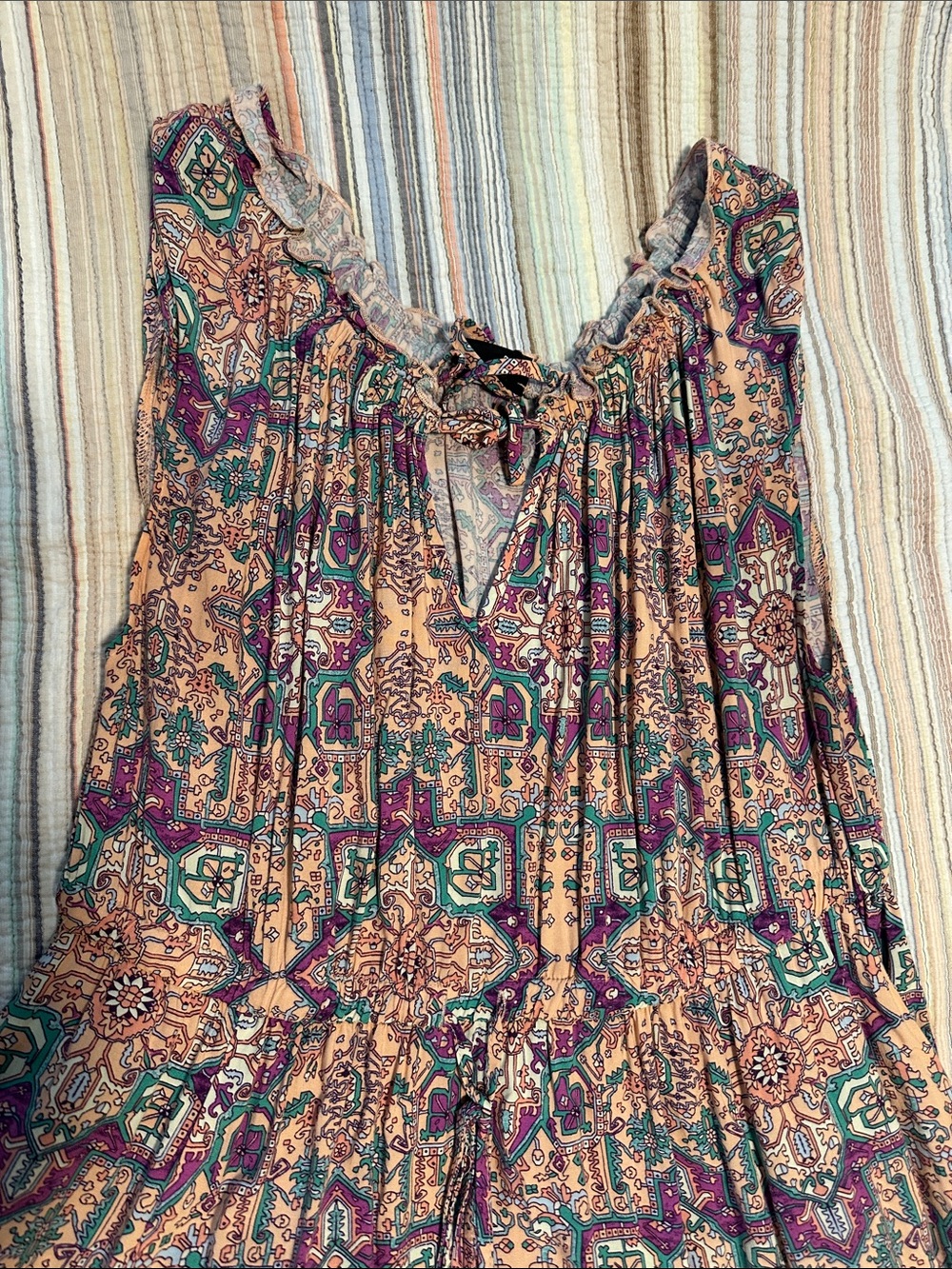 torrid Purple, Peach, and Teal Printed Smocked Maxi Dress - Picture 2 of 9